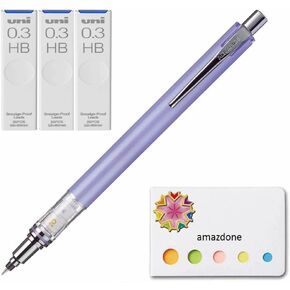 Kuru Toga Advance - Auto Lead Rotating Mechanical Pencil 0.3mm Lavender (M3-5591P.34)+Uni Pencil Lead,"The Uni" Smudge-Proof Leads, 0.3mm HB 3 Set and amazdone Sticky Notes