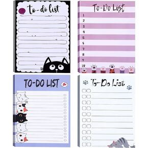 4 Pieces Cat Sticky to Do Notepad to Do List Notes Pads Small Planning Sticky Notes for Fridge, Grocery, Shopping, Reminders, Cat Lover Gifts, 3.9 x 5.9 Inch, 4 x 50 Pages