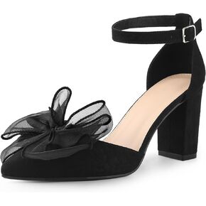 Allegra K Women's Bow Heels Closed Toe Chunky Heel Pumps Sandals