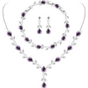 Purple Amethyst Necklace Earrings Bracelet Set for Women Bride Bridesmaid Jewelry Set for Wedding Birthstone Gift for Mother Wife Sister Daughter Friend
