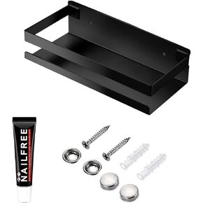 Rustproof Metal Storage Floating Shelves Wall Mounted Rectangular Shelf for Bedroom,Bathroom, Living Room, Kitchen, and Laundry Room,Nail-Free Wall-Mounted Shelves（7.9 Inch Black）