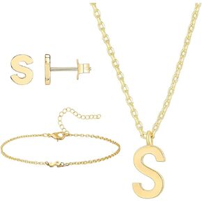 4Pcs Initial Jewelry Set for Women,Letter Necklace Bracelet Earrings Gold,Personalized Initial Girls for Teen Girls,Mothers Day Gifts for Mom Wife