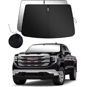 مظلة للزجاج الأمامي متوافقة مع ملحقات GMC (2019-2024) Sierra 1500 2500 3500 SLT وAT4 وDenali Pickup - واقي شمسي أمامي قابل للطي بطبقة مزدوجة 210T