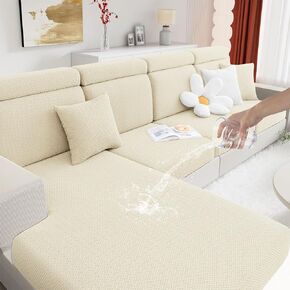 hyha Waterproof Couch Cushion Covers, Stretch Magic Sofa Covers Washable, Thick Jacquard Fabric, Waterproof Sofa Couch Covers for 3 Cushion Couch Sofa for Pets (3 Packs, Light Grey)