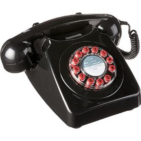 Wild & Wolf 746 Rotary Design Retro Landline Telephone, Black