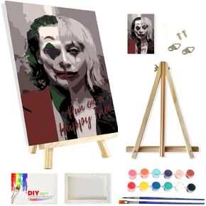 Framed and Easel Paint by Numbers Kit for Adults Beginners, Flowers Clouds Easy Acrylic Watercolors Oil Number Painting Art on Streched Canvas with Easel for Home Decor and Gift 7.8x11.8inch