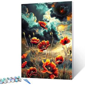 Sunflowers Blomming in Coludy Sky Paint by Numbers Kits 16x20 inch Canvas DIY Oil Painting for Kids, Students, Adults Beginner with Brushes Acrylic Pigment Colorful Airbrush Drawings(without Frame)