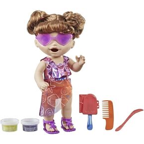 Baby Alive Sunshine Snacks Doll, Eats and Poops, Summer-Themed Waterplay Baby Doll, Ice Pop Mold, Toy for Kids Ages 3 and Up, Brown Hair