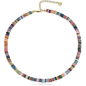 Beaded Necklaces for Women, Boho Beaded Choker Necklace Gemstone Necklace Natural Stone Surfer Necklace Summer Beach Handmade Jewelry for Women Girl Gift