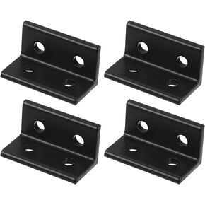 uxcell 2040 Aluminum Extrusion Profile Corner Bracket, 4 Holes L-Shape Black Bracket, Right Angle Joint Connectors, 4 PCS