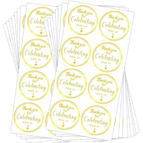 Thank You for Celebrating with Us Stickers, 1.5 Inch Round Clear Glitter Wedding Stickers Glitter Seal Stickers Labels, Gold Self-Adhesive Stickers (504 Pcs)