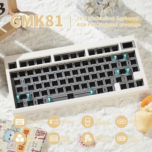 GMK81 مجموعة لوحة مفاتيح ميكانيكية بيضاء قابلة للتبديل الساخن بلوتوث 5.0/2.4G/Type-C لوحة مفاتيح RGB مخصصة مع لوحة مفاتيح لتخميد الصوت عبر لوحة مفاتيح قابلة للبرمجة لنظام التشغيل Windows macos iOS in Kuwait