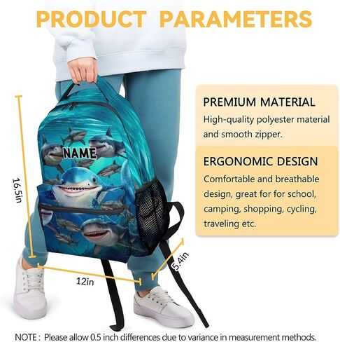 Shark Backpacks for Boys, Large Capacity Backpack for School, Cute Blue Lightweight Bookbag for Kids in Saudi Arabia