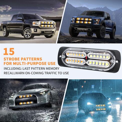 8PCS LED Emergency Strobe Lights Kits with Controller and Wiring Harness, Sync Feature, Hazard Warning Grille Lights for Car Truck Van Off Road Vehicles (12V-24V, Amber/White) in Saudi Arabia
