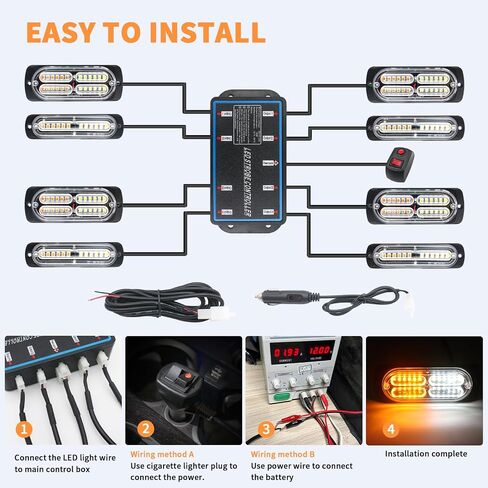 8PCS LED Emergency Strobe Lights Kits with Controller and Wiring Harness, Sync Feature, Hazard Warning Grille Lights for Car Truck Van Off Road Vehicles (12V-24V, Amber/White) in Saudi Arabia