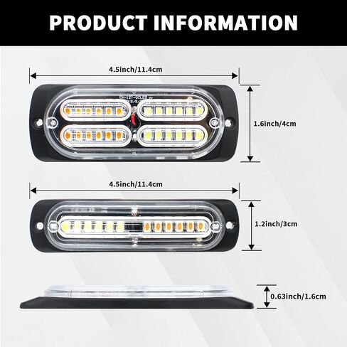 8PCS LED Emergency Strobe Lights Kits with Controller and Wiring Harness, Sync Feature, Hazard Warning Grille Lights for Car Truck Van Off Road Vehicles (12V-24V, Amber/White) in Saudi Arabia