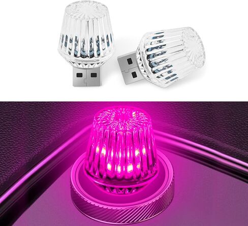 2 قطعة ضوء ليلي USB، مصباح جو بنمط ماسي محمول وقابل للتعديل وأضواء سيارة داخلية رومانسية لغرفة النوم والسيارة والحفلات - التوصيل والتشغيل (وردي) in Kuwait