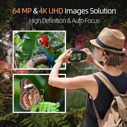 كاميرا رقمية بدقة 64 ميجابكسل للتصوير الفوتوغرافي، وكاميرا تسجيل فيديو بدقة 4K لليوتيوب مع شاشة قلاب مقاس 3 بوصات، وتكبير رقمي 16X، وواي فاي وتركيز تلقائي، وبطاريتين، وبطاقة TF سعة 32 جيجابايت (S200) in Kuwait