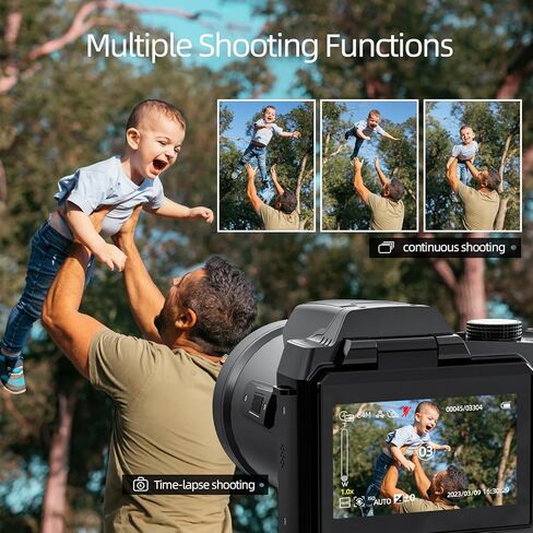 كاميرا رقمية بدقة 64 ميجابكسل للتصوير الفوتوغرافي، وكاميرا تسجيل فيديو بدقة 4K لليوتيوب مع شاشة قلاب مقاس 3 بوصات، وتكبير رقمي 16X، وواي فاي وتركيز تلقائي، وبطاريتين، وبطاقة TF سعة 32 جيجابايت (S200) in Kuwait