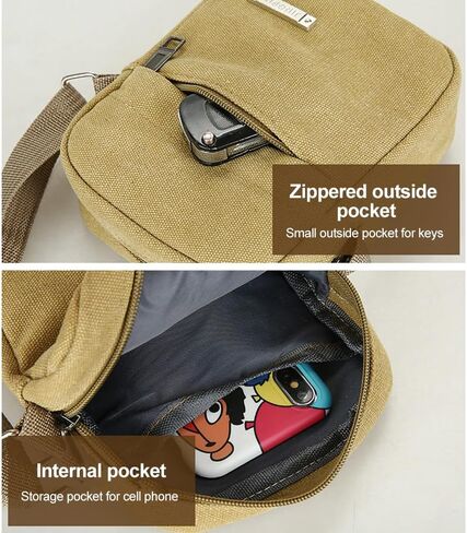 Canvas Satchel Bag Mini Crossbody Bag Leisure Travel Single Shoulder Bag Can Put Cell Phone Earphone Handset in Saudi Arabia