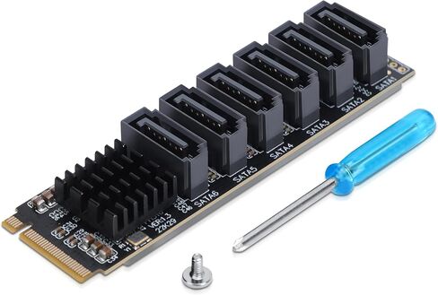 بطاقة محول Gugxiom M.2 إلى SATA3.0، محول ASM1166 M.2 إلى SATA3.0 عالي السرعة 6 جيجابت في الثانية، يدعم 6 أجهزة SATA لتوسيع Thunderbolt، لنظام التشغيل X، لنظام التشغيل Windows، لنظام التشغيل Linux in Kuwait