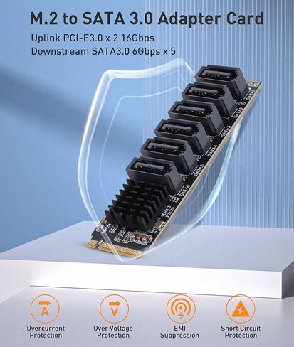 بطاقة محول Gugxiom M.2 إلى SATA3.0، محول ASM1166 M.2 إلى SATA3.0 عالي السرعة 6 جيجابت في الثانية، يدعم 6 أجهزة SATA لتوسيع Thunderbolt، لنظام التشغيل X، لنظام التشغيل Windows، لنظام التشغيل Linux in Kuwait