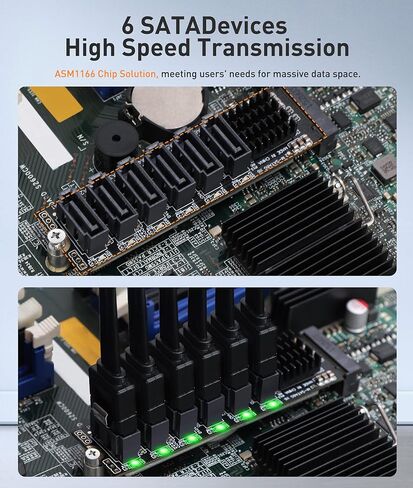 بطاقة محول Gugxiom M.2 إلى SATA3.0، محول ASM1166 M.2 إلى SATA3.0 عالي السرعة 6 جيجابت في الثانية، يدعم 6 أجهزة SATA لتوسيع Thunderbolt، لنظام التشغيل X، لنظام التشغيل Windows، لنظام التشغيل Linux in Kuwait