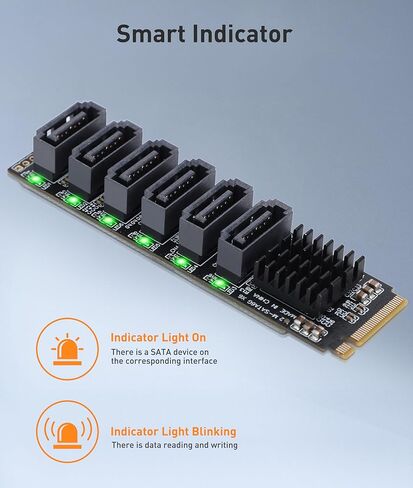 بطاقة محول Gugxiom M.2 إلى SATA3.0، محول ASM1166 M.2 إلى SATA3.0 عالي السرعة 6 جيجابت في الثانية، يدعم 6 أجهزة SATA لتوسيع Thunderbolt، لنظام التشغيل X، لنظام التشغيل Windows، لنظام التشغيل Linux in Kuwait