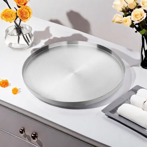 Large Round Stainless Steel Tray,Diameter 12.6"Silver Decorative Trays,Serving Tray,Jewelry and Cosmetic Storage Tray in Saudi Arabia