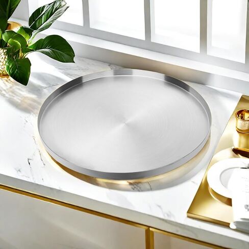 Large Round Stainless Steel Tray,Diameter 12.6"Silver Decorative Trays,Serving Tray,Jewelry and Cosmetic Storage Tray in Saudi Arabia