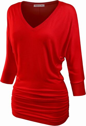 Women's Boat Neck/V-Neck 3/4 Sleeve Draped Dolman Top with Side Shirring Premium Shirt in Saudi Arabia