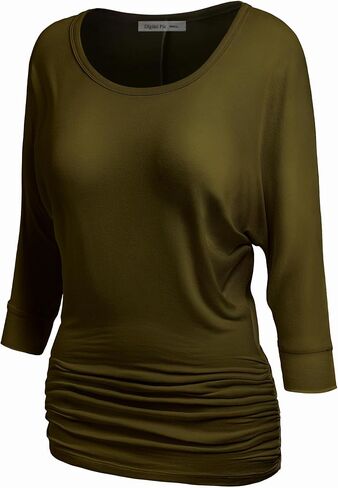 Women's Boat Neck/V-Neck 3/4 Sleeve Draped Dolman Top with Side Shirring Premium Shirt in Saudi Arabia