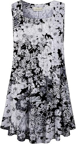 قمصان LARACE بمقاسات كبيرة للسيدات صيفية برقبة مربعة بدون أكمام، تونيك مطوي فضفاض، قمصان بدون أكمام غير رسمية in Kuwait