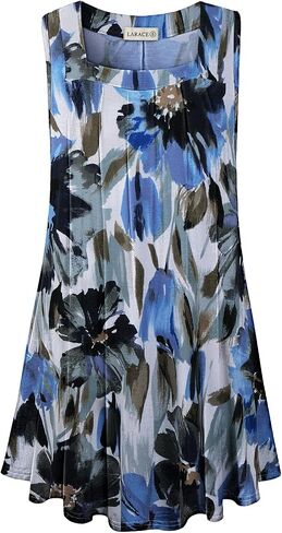 LARACE Plus Size Tops for Women Summer Square Neck Sleeveless Tunic Pleated Loose Casual Tank Tops in Saudi Arabia