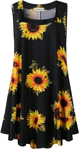 LARACE Plus Size Tops for Women Summer Square Neck Sleeveless Tunic Pleated Loose Casual Tank Tops in Saudi Arabia