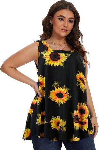 LARACE Plus Size Tops for Women Summer Square Neck Sleeveless Tunic Pleated Loose Casual Tank Tops in Saudi Arabia