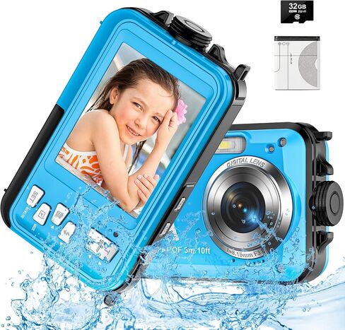 Kids Digital Camera with 32GB Card Waterproof Digital Camera for Kids 10FT 30MP FHD 1080P Compact Portable 16X Digital Zoom Point and Shoot Digital Camera in Kuwait