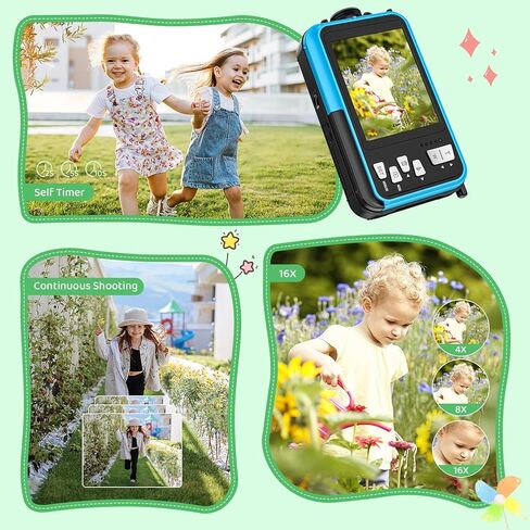 Kids Digital Camera with 32GB Card Waterproof Digital Camera for Kids 10FT 30MP FHD 1080P Compact Portable 16X Digital Zoom Point and Shoot Digital Camera in Kuwait