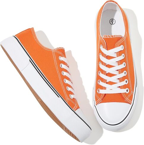 Adokoo Canvas Tennis Shoes for Women Low Top Casual White Black Sneakers for Women Lace Up Fashion Comfortable Walking Shoes in Saudi Arabia