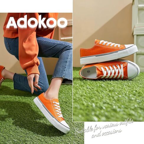 Adokoo Canvas Tennis Shoes for Women Low Top Casual White Black Sneakers for Women Lace Up Fashion Comfortable Walking Shoes in Saudi Arabia