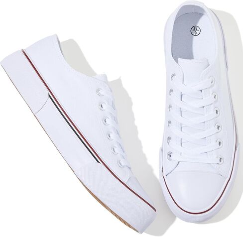 Adokoo Canvas Tennis Shoes for Women Low Top Casual White Black Sneakers for Women Lace Up Fashion Comfortable Walking Shoes in Saudi Arabia