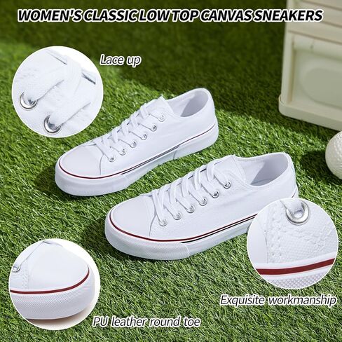 Adokoo Canvas Tennis Shoes for Women Low Top Casual White Black Sneakers for Women Lace Up Fashion Comfortable Walking Shoes in Saudi Arabia