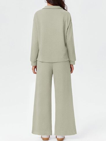 Imily Bela Womens 2 Piece Outfits Sweatsuits Sets V Neck Sweatshirt Wide Leg Sweatpants Casual Textured Tracksuit in Saudi Arabia