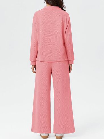 Imily Bela Womens 2 Piece Outfits Sweatsuits Sets V Neck Sweatshirt Wide Leg Sweatpants Casual Textured Tracksuit in Saudi Arabia