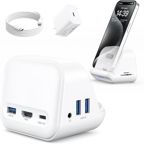حامل محطة إرساء USB-C من JSAUX لجهاز Samsung Dex، محور متعدد المنافذ 5 في 1 مع حامل هاتف، 4K HDMI، USB 3.0 5 جيجابت في الثانية 60 وات PD متوافق مع Samsung S24/23، Pixel 8/8 Pro، جهاز iPhone 15 Series Type-C in Kuwait