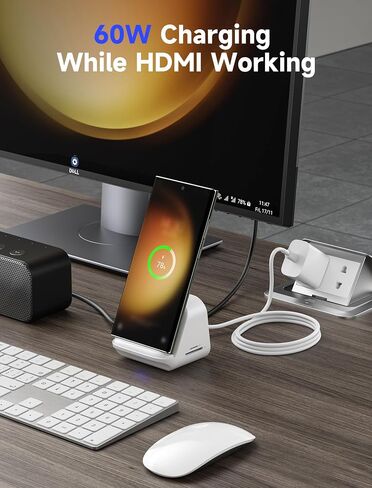 حامل محطة إرساء USB-C من JSAUX لجهاز Samsung Dex، محور متعدد المنافذ 5 في 1 مع حامل هاتف، 4K HDMI، USB 3.0 5 جيجابت في الثانية 60 وات PD متوافق مع Samsung S24/23، Pixel 8/8 Pro، جهاز iPhone 15 Series Type-C in Kuwait