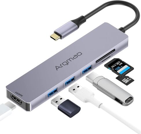 قاعدة توصيل USB C، قاعدة توصيل 6 في 1 مع HDMI 4K@30 هرتز، 3 منافذ USB 3.0، موزع USB C، قارئ بطاقة SD/TF، ​​دونجل محول متعدد المنافذ من النوع C متوافق مع MacBook Air Pro وأجهزة الكمبيوتر المحمول الأخرى من النوع C، رمادي in Kuwait