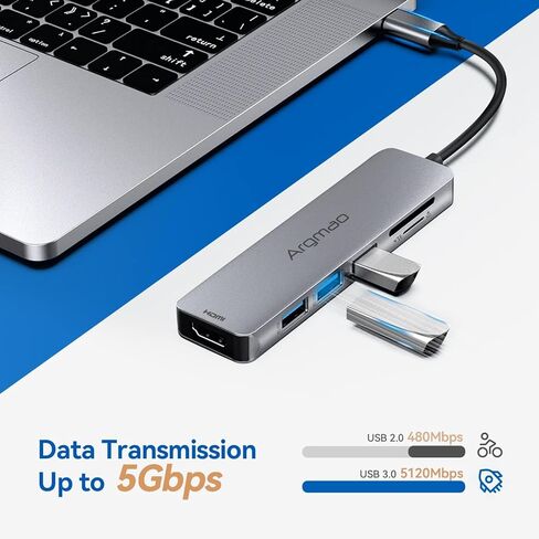 قاعدة توصيل USB C، قاعدة توصيل 6 في 1 مع HDMI 4K@30 هرتز، 3 منافذ USB 3.0، موزع USB C، قارئ بطاقة SD/TF، ​​دونجل محول متعدد المنافذ من النوع C متوافق مع MacBook Air Pro وأجهزة الكمبيوتر المحمول الأخرى من النوع C، رمادي in Kuwait