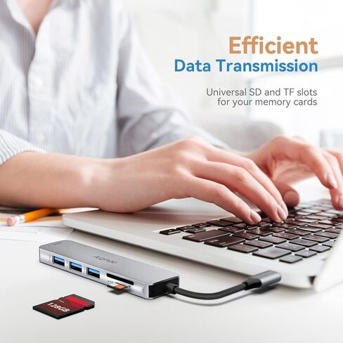 قاعدة توصيل USB C، قاعدة توصيل 6 في 1 مع HDMI 4K@30 هرتز، 3 منافذ USB 3.0، موزع USB C، قارئ بطاقة SD/TF، ​​دونجل محول متعدد المنافذ من النوع C متوافق مع MacBook Air Pro وأجهزة الكمبيوتر المحمول الأخرى من النوع C، رمادي in Kuwait