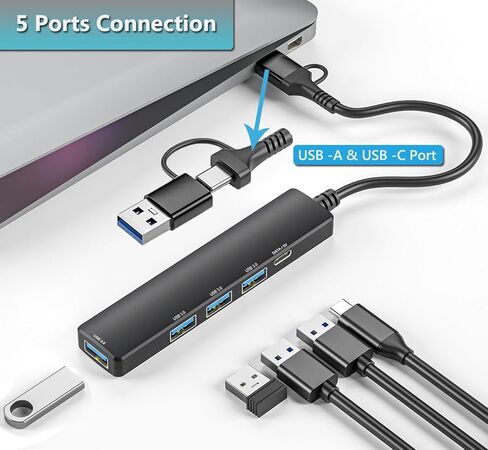 موزع USB 3.0، موزع موزع USB بـ 5 منافذ، محول USB محمول صغير متعدد المنافذ لأجهزة الكمبيوتر المحمول، سطح المكتب، محرك فلاش، محرك الأقراص الصلبة، وحدة التحكم، الطابعة، الكمبيوتر الشخصي، لوحات المفاتيح in Kuwait